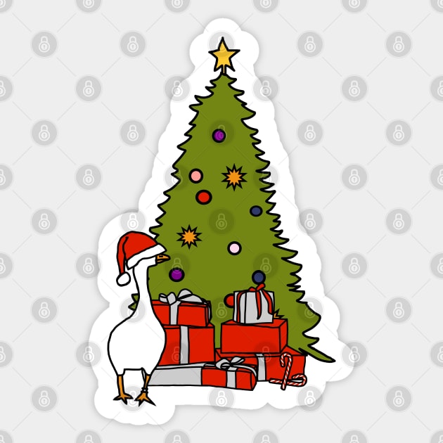 Goose with Stolen Santa Hat by Christmas Tree Sticker by ellenhenryart